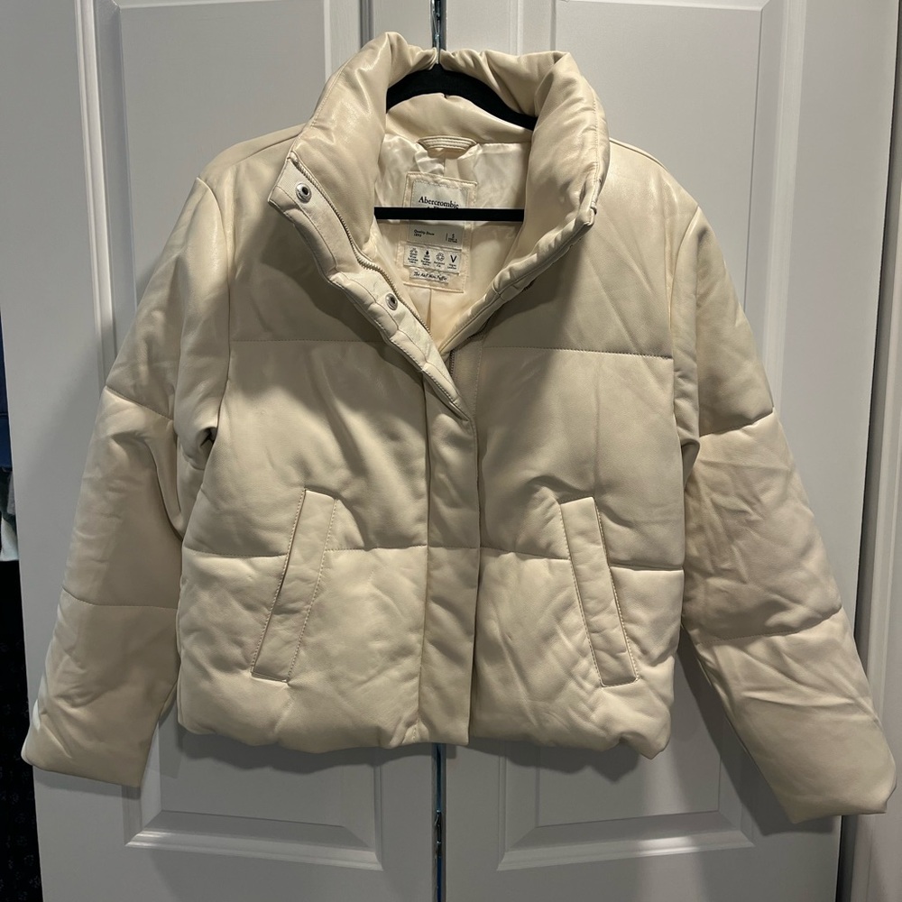Abercrombie beige vegan leather bomber jacket